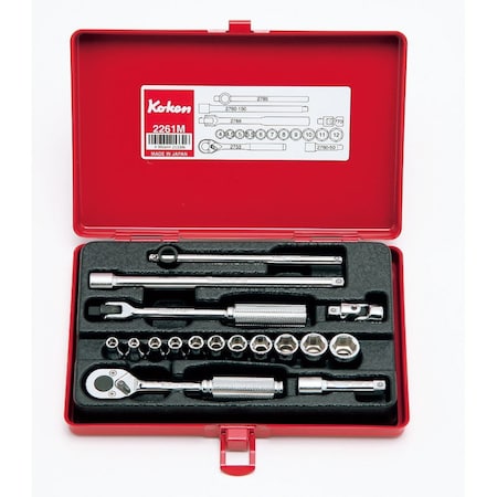 Ko-Ken Socket set 6 Point 17 pieces 1/4 Sq. Drive 2261M